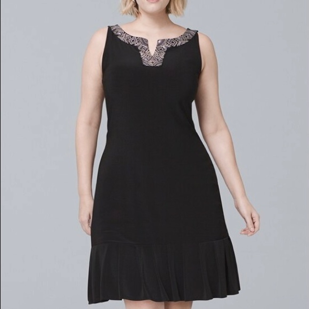 Plus Size White House Black Market Plush Embellished Pleat Hem Dress - Black